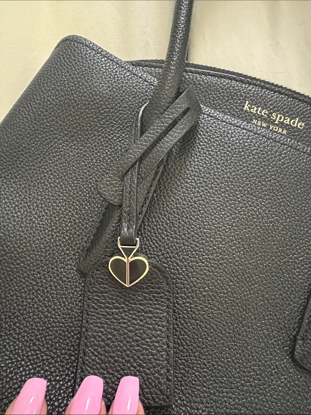 kate spade Black Pebbled Leather Satchel with Heart Charm